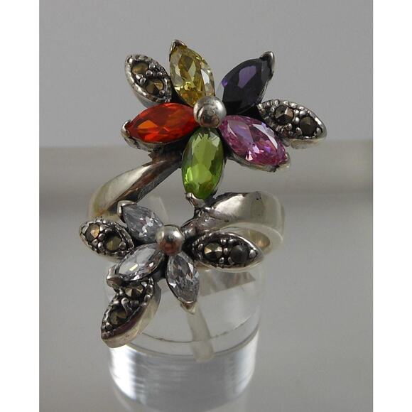 Sterling Silver Flower Bypass Ring from Thailand Size 8 NOS - Picture 9 of 10